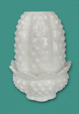 #ad Vtg Fenton White Milk Glass Hobnail Fairy Lamp Votive Candle 3.5quot;x 4.5quot; $32.99