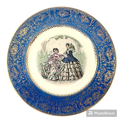 #ad Vintage Century by Salem 11quot; Plate 23K Gold Filigree Victorian Ladies Blue $8.50