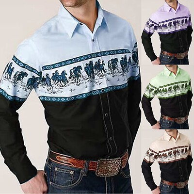 #ad Mens Shirt Mens Active Sports Shirts Button Down Casual Outwear Printing $25.10
