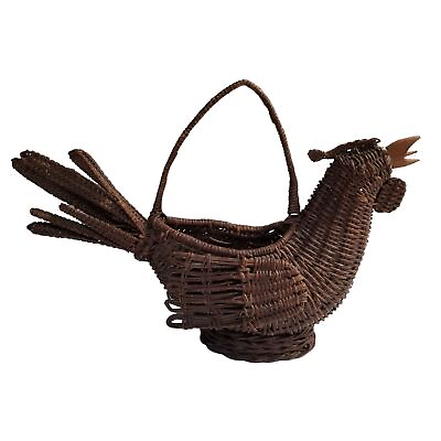 #ad Vintage Rooster Basket Wicker Woven 3D Chicken Farmhouse Country Bird Decorative $23.36