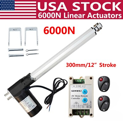 #ad Linear Actuator 12quot; Stroke 6000N 1320lbs Lift DC 12V Motor amp;Wireless Control Kit $72.99