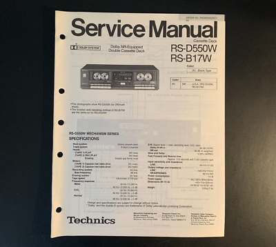 #ad Technics RS B550W Dolby Double Cassette Deck ORIGINAL Service Manual 1985 $9.99