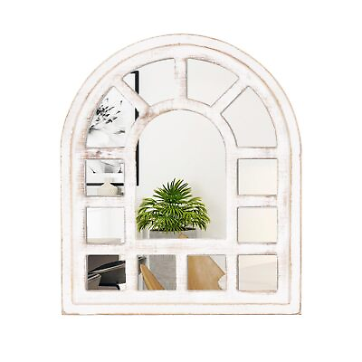 #ad 11.8 X 13.8 Inch Rustic Wood Mirror Arched Window Mirror Farmhouse Wall Mir... $43.44