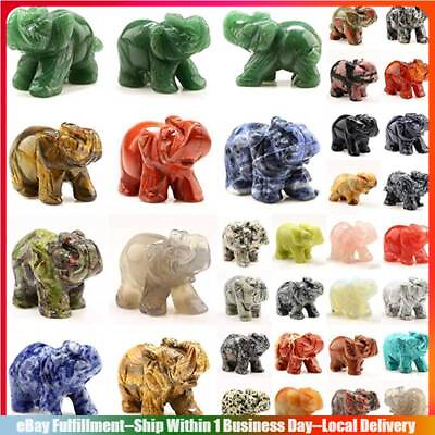 #ad Natural Quartz Crystal Carved Elephant Healing Gemstone Fengshui Animal Figurine $8.64