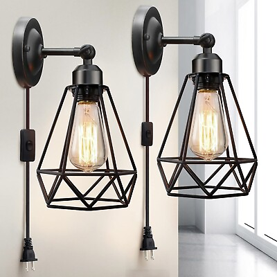 #ad Plug in Wall Sconce Wire Cage Wall Sconce Industrial Wall Lamp with Plug in Co $34.99