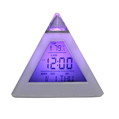 #ad Pyramid Shape Digital Led Alarm Clock Time Display 7 Colors Changing Desk Clock $11.96