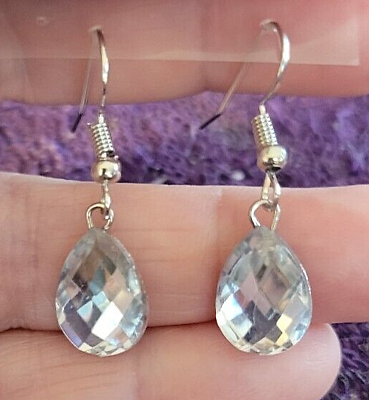 #ad Rhinestone Faceted Teardrop Drop Dangle Earrings 1 Pair Very Pretty Unique $3.99