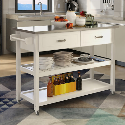 #ad Kitchen Island Rolling Stainless Steel Table Top Dining Kitchen Cart W 2Drawers $221.98