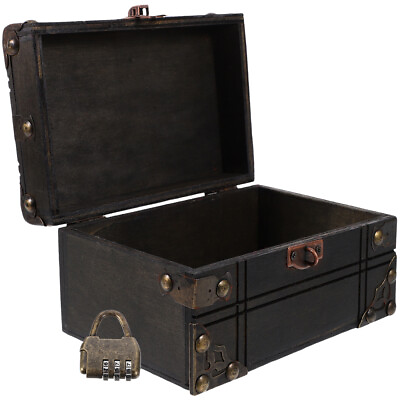#ad Treasure Chest Pirate Box Wood Keepsake Jewelry Storage Trinket Box Organizers $17.19