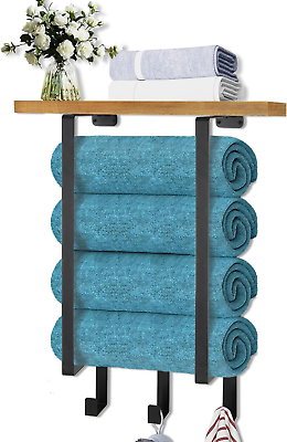 #ad Towel Racks for Bathroom Wall Mounted Roll Towel Rack with Wooden Shelf and ... $20.99