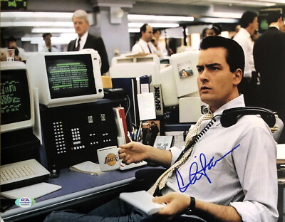 #ad Charlie Sheen Signed 11x14 Wall Street Desk Photo PSA $129.99