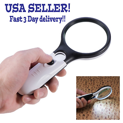 #ad 3 LED Light 45X Handheld Magnifier Reading Magnifying Glass Lens Jewelry Loupe $6.39