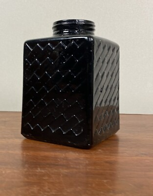 #ad Unbranded Vintage Black Glass Basketweave Vase Decanter 5.5quot; Hong Kong EUC $13.52