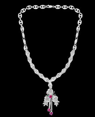 #ad Excellent Women#x27;s 925 Silver 7.60 Carat White CZ amp; Red Ruby Flower Drop Necklace $699.99