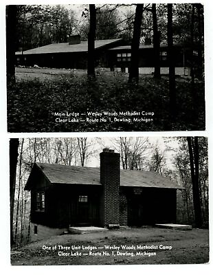 #ad LOT OF 2 RPPC Dowling MI Wesley Woods Methodist Camp 1960s real photo PCs $10.00