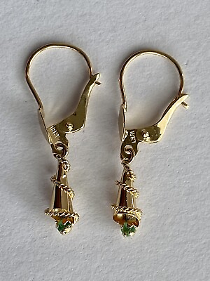 #ad 18k solid real gold and genuine Colombian emerald earrings 1 grams weight $210.00