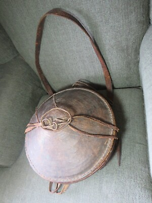 #ad RARE OLD ORIGINAL 1800s NATIVE AFRICAN LEATHER HIDE COVERED WOVEN BASKET w LID $285.00