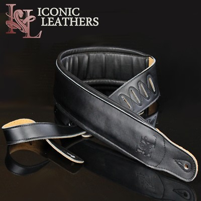 #ad Iconic 3.25quot; Extra Wide Dual Padded Leather Black Guitar Bass Strap IL 5Blk $35.99