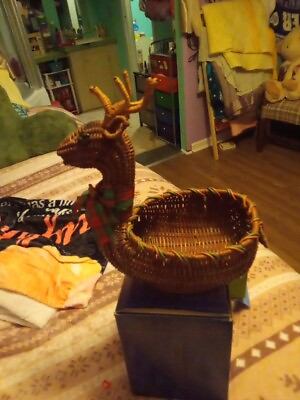 #ad Deer Basket Vintage Wicker Reindeer Rattan Animal Planter Weave Woven 9” by 9” $10.00