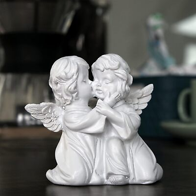 #ad Figurines Couple Angel Kissing Resin Carved Rustic Small White Novelty Modern $35.00