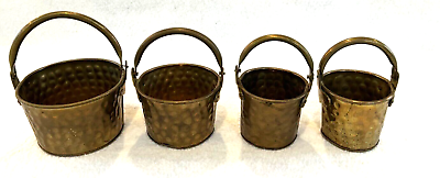 #ad Vintage set of four small mini Brass Nesting Buckets w handles $15.00