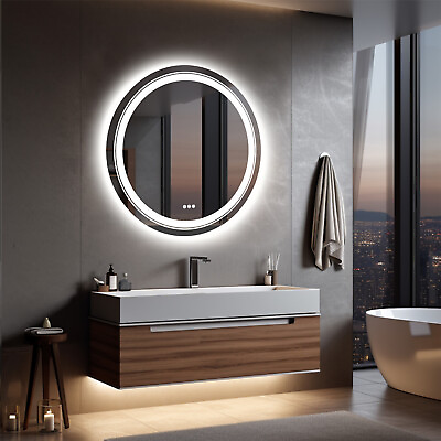 #ad 32quot; 24“ Round Bathroom LED Vanity Mirror Anti Fog Dimmable Lights Makeup Touch $115.94