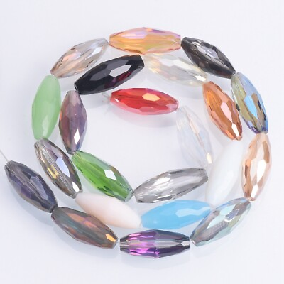 #ad 10pcs 18x8mm Oval Bicone Faceted Crystal Glass Loose Beads For DIY Jewelry $2.98
