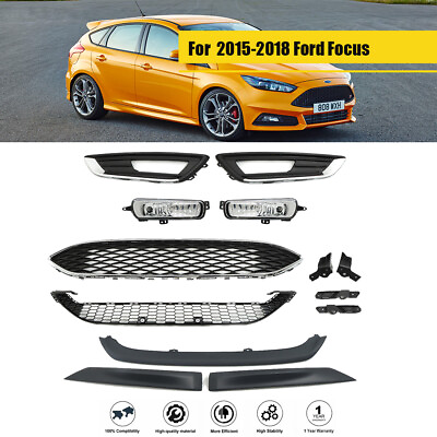 #ad 13Pcs Front Upper Lower Grilleamp;Fog Light Setamp;Trim Set For 2015 2018 Ford Focus $137.12