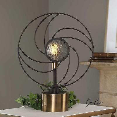 #ad VENTILADOR XXL 23quot; MODERN RUSTIC FORGED METAL SEEDED GLASS TABLE LAMP UTTERMOST $237.60
