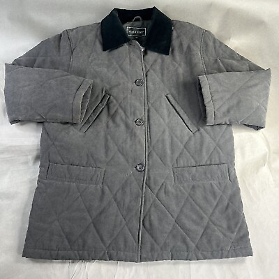 #ad Gallery Quilted Coat Medium Grey Women Button Up Lined Jacket Classic Used A17 $25.49
