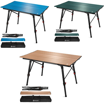 #ad VILLEY Portable Aluminum Camping Table Folding Beach Table Blue Green Gold w Bag $68.39