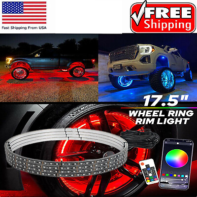 #ad 17.5quot; RGB amp; Chasing Flow 4X light strips LED Wheel Ring Rim Lights For Truck Car $75.99
