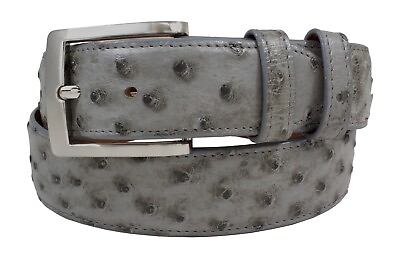 #ad Handmade Genuine Gray Bruciato Full Quill Ostrich Leather Belt Made in U.S.A $135.00