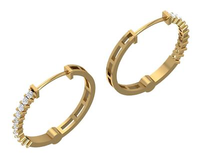 #ad I1 G 0.32 Carat Natural Diamond 14K Yellow Gold Pave Set Hoops Earrings 0.60Inch $281.59