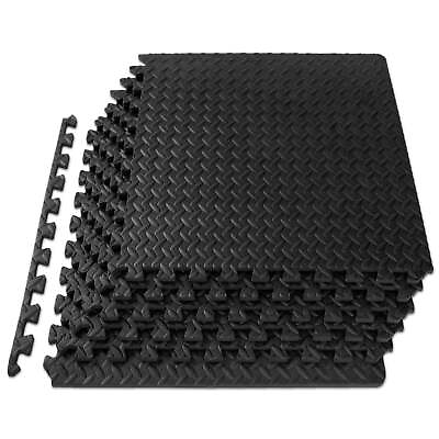 #ad Puzzle Exercise Mat 1 2quot; Thick EVA Foam Interlocking Tiles Gym Floor Mats Black $25.99