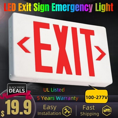 #ad Red LED Emergency Exit Light Sign AC 120V 277V LED Lamp ABS Fire Resistance UL $17.78