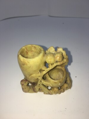 #ad ANTIQUE ASIAN HAND CARVED SOAPSTONE INK WELL Mini Planter Statue 3 2 Y $25.00