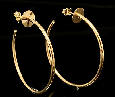 #ad NEW Solid 14K Yellow Gold 40mm Round Disc Open Hoop Earrings; Butterfly Clasp $375.00