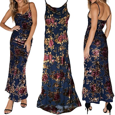 #ad Polly Midnight Moon Floral Burnout Velvet Maxi Dress Size 4 Romantic Sexy EUC $34.16
