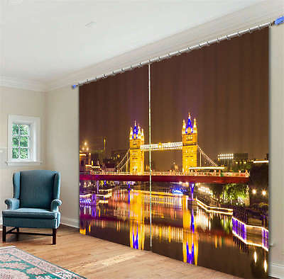 #ad London Bridge Night 3D Blockout Photo Mural Printing Curtain Draps Fabric Window AU $329.00
