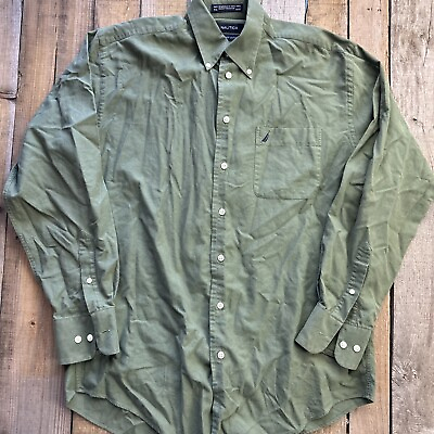 #ad Nautica Vintage Oxford Green Button Up Shirt Mens Size 15.5 34 35 $10.48