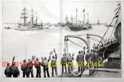 #ad ENGLAND Queen Victoria Royal Yacht at Spithead HUGE Antique 1890s Folio Print $89.95