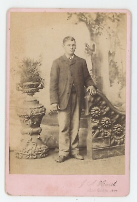#ad Antique Circa 1880s Cabinet Card Handsome Young Man Suit Hurst Philadelphia PA $9.99