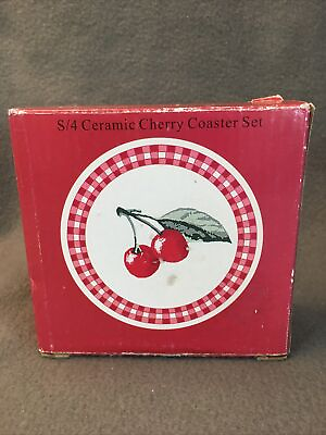 #ad S 4 Ceramic Cherry Coaster Set $15.00