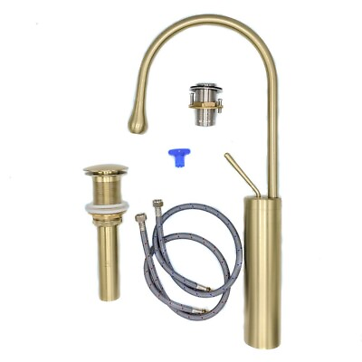 #ad #ad Gold brushed faucet modern with Free Pop Up Drain Assembly for Vessel 1 Hole $140.00
