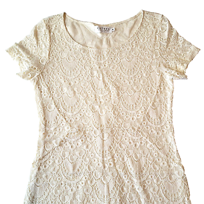 #ad Velvet by Graham amp; Spencer Dress Women#x27;s Medium Made in USA Lace Midi Cream $39.99