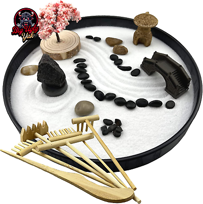 #ad Zen Garden for Desk Japanese Zen Garden Kit 8 Inch Large round with 6 Sand Rake $40.99