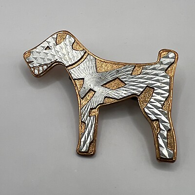 #ad Vintage Dog Brooch Terrior Schnauzer Mixed Metal Pin $10.97
