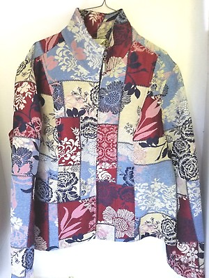 #ad Christopher amp; Banks Women#x27;s L Tapestry Like Jacket Maroon Blue Casual Blue Jean $12.48