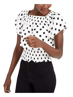 #ad NICI INC Womens Blouse Dot Print Smocked Square Neck White XL Multi $7.99
